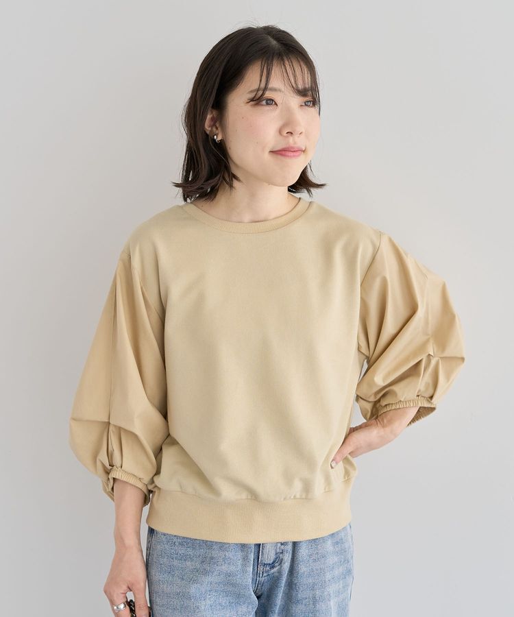 Green Parks「2WAY7分袖タック裾ZIPプルオーバー」|Tシャツ・カットソー|Light beige