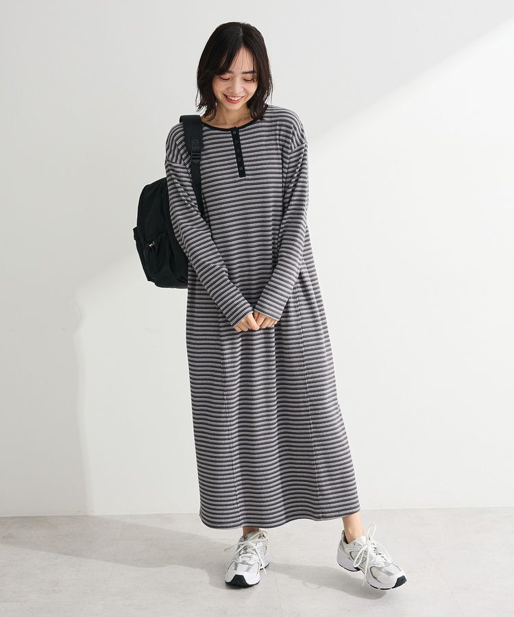 Green Parks「ヘンリーネックワンピース」|ワンピース|ボーダーグレー