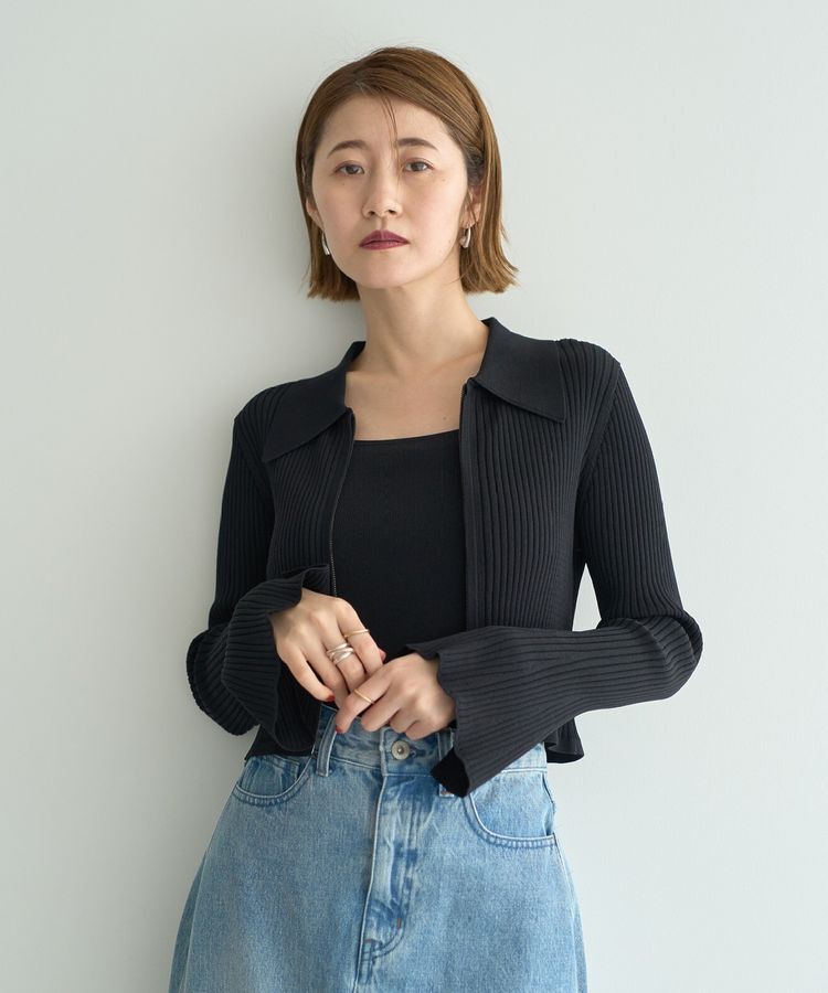 YECCA VECCA「【2点SET】キャミセット襟付きZIPカーディガン」|カーディガン|