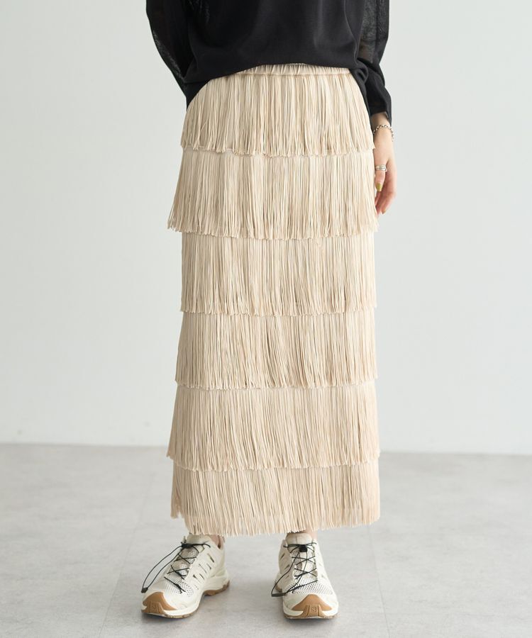 Editt by YECCA VECCA「フリンジロングスカート」|スカート|Light beige