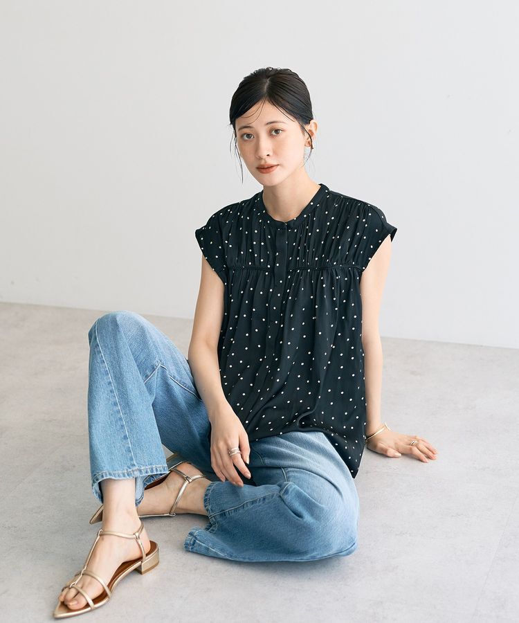 YECCA VECCA「ドット柄ギャザーブラウス」|シャツ・ブラウス|