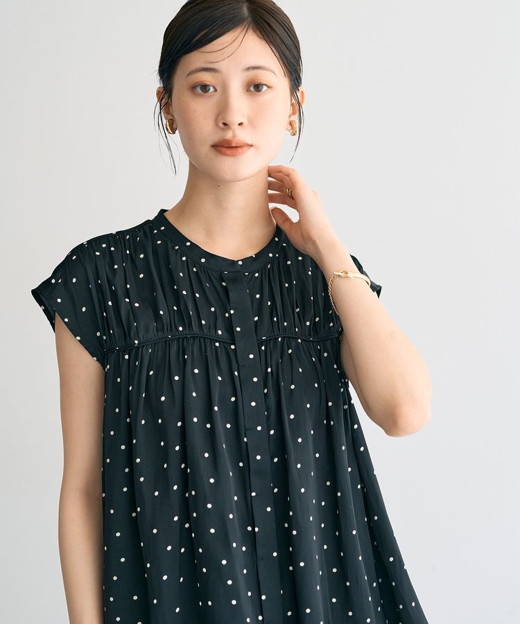 YECCA VECCA「ドット柄ギャザーブラウス」|シャツ・ブラウス|