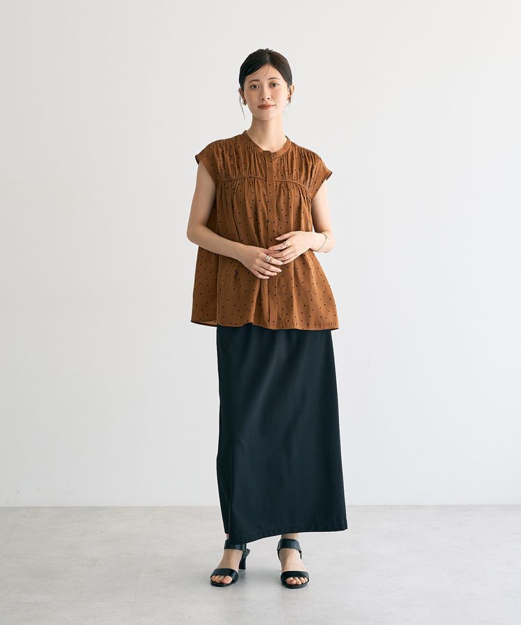 YECCA VECCA「ドット柄ギャザーブラウス」|シャツ・ブラウス|