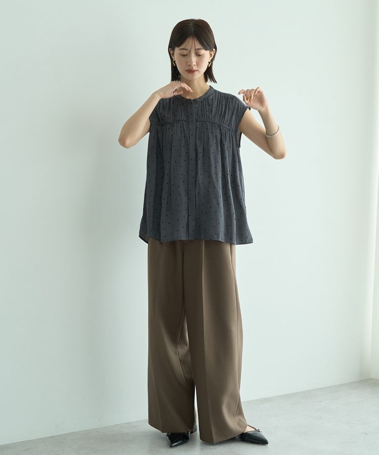YECCA VECCA「ドット柄ギャザーブラウス」|シャツ・ブラウス|