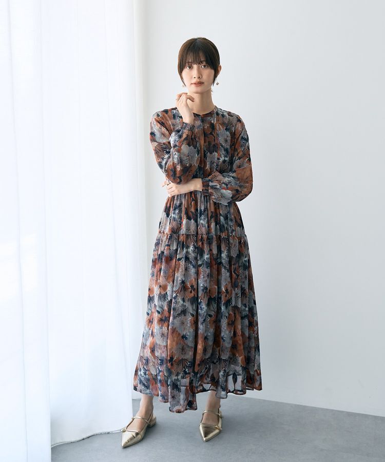 YECCA VECCA「<<追加生産>>ぼかしフラワー柄長袖ワンピース」|ワンピース|