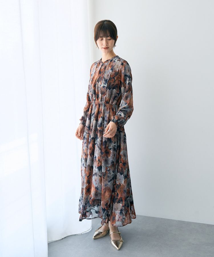 YECCA VECCA「<<追加生産>>ぼかしフラワー柄長袖ワンピース」|ワンピース|