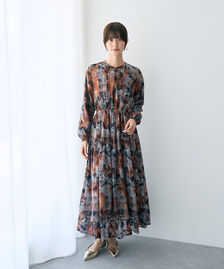 YECCA VECCA「<<追加生産>>ぼかしフラワー柄長袖ワンピース」|ワンピース|