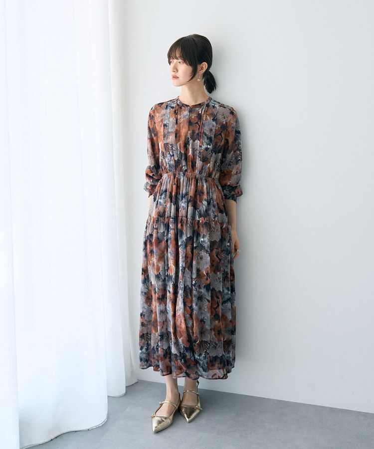 YECCA VECCA「<<追加生産>>ぼかしフラワー柄長袖ワンピース」|ワンピース|