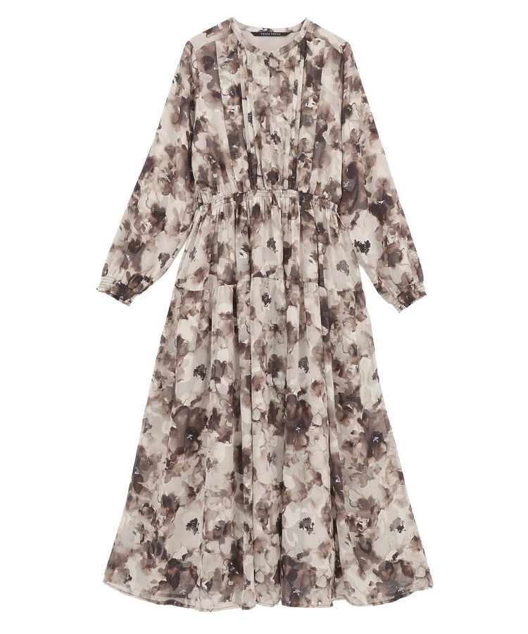 YECCA VECCA「<<追加生産>>ぼかしフラワー柄長袖ワンピース」|ワンピース|