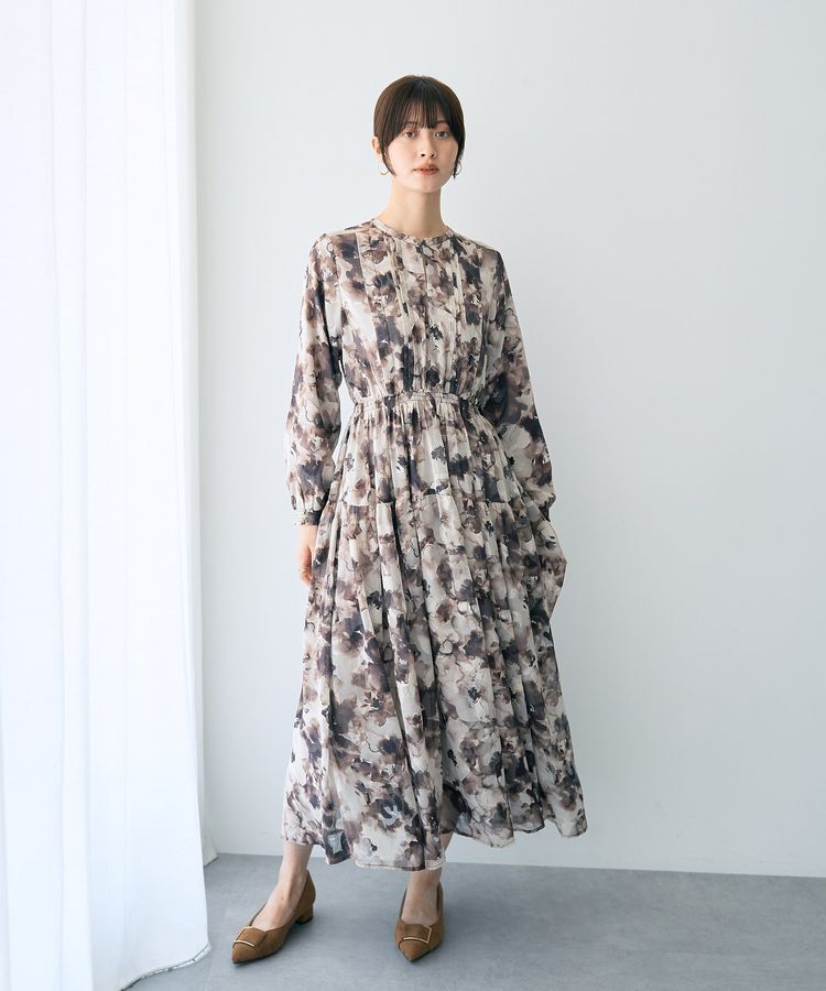 YECCA VECCA「<<追加生産>>ぼかしフラワー柄長袖ワンピース」|ワンピース|