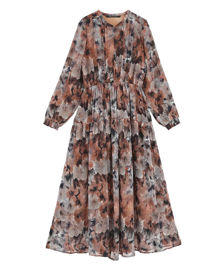 YECCA VECCA「<<追加生産>>ぼかしフラワー柄長袖ワンピース」|ワンピース|