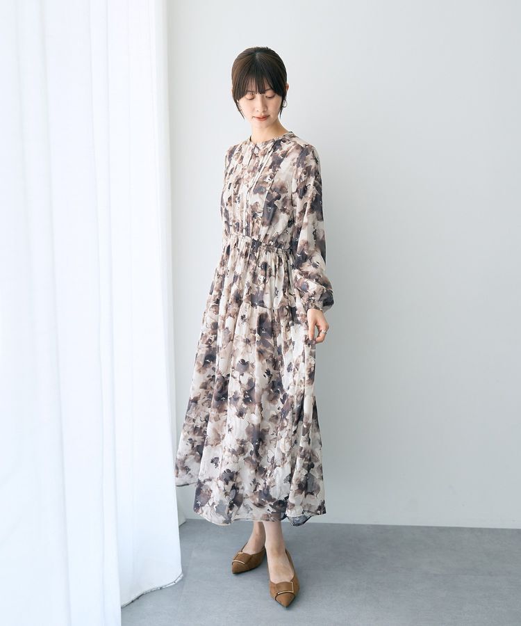 YECCA VECCA「<<追加生産>>ぼかしフラワー柄長袖ワンピース」|ワンピース|