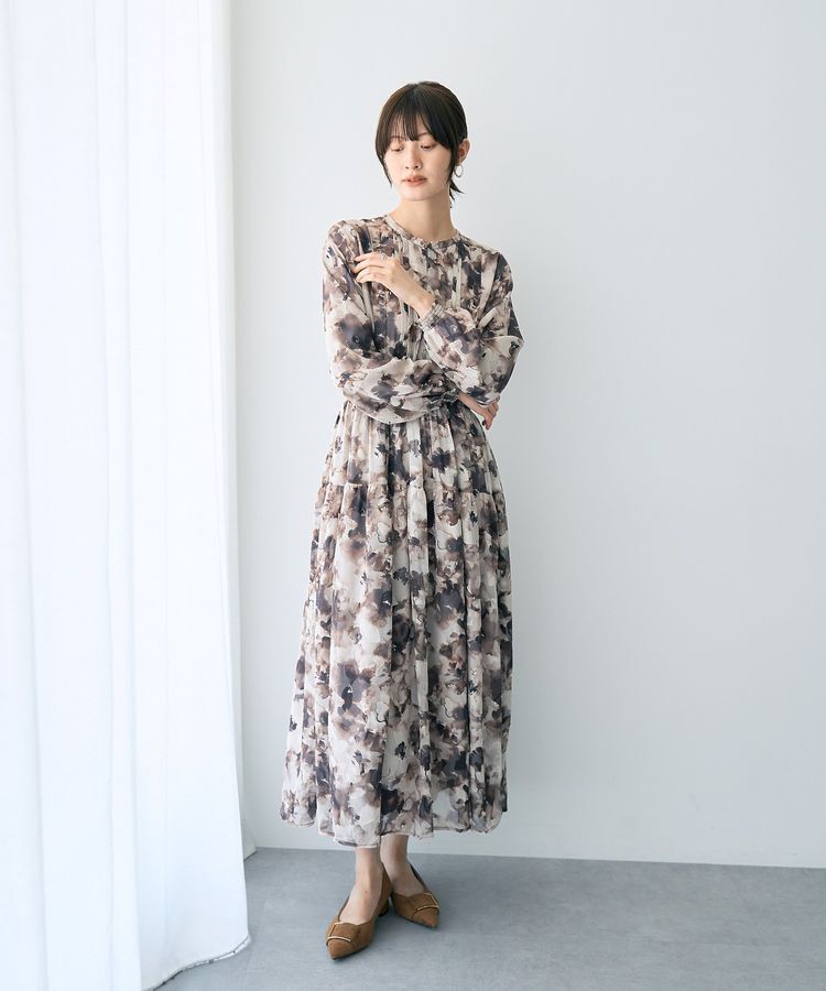 YECCA VECCA「<<追加生産>>ぼかしフラワー柄長袖ワンピース」|ワンピース|