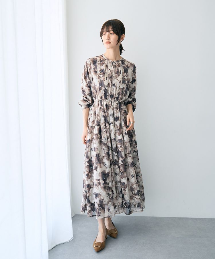 YECCA VECCA「<<追加生産>>ぼかしフラワー柄長袖ワンピース」|ワンピース|