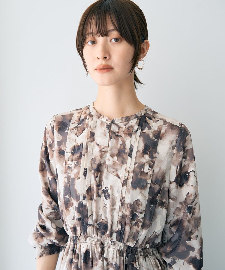 YECCA VECCA「<<追加生産>>ぼかしフラワー柄長袖ワンピース」|ワンピース|