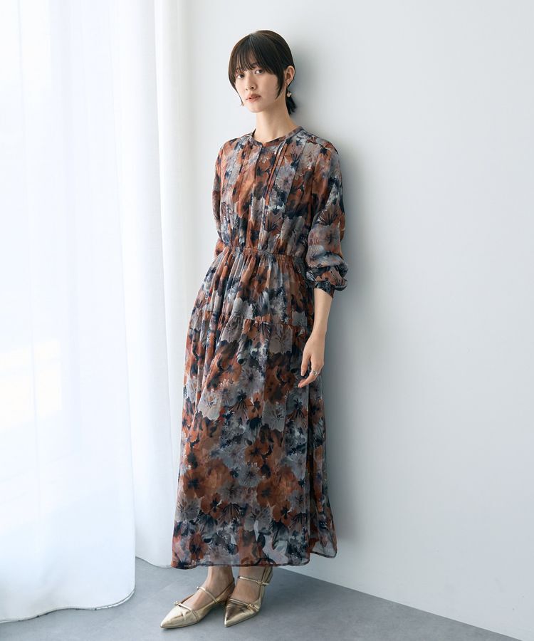 YECCA VECCA「<<追加生産>>ぼかしフラワー柄長袖ワンピース」|ワンピース|Terracotta