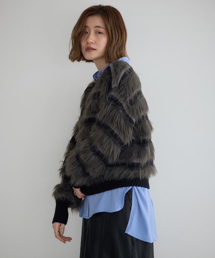 YECCA VECCA「フェザーマルチボーダーニット」|ニット・セーター|Black