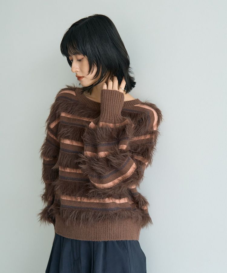 YECCA VECCA「フェザーマルチボーダーニット」|ニット・セーター|Brown