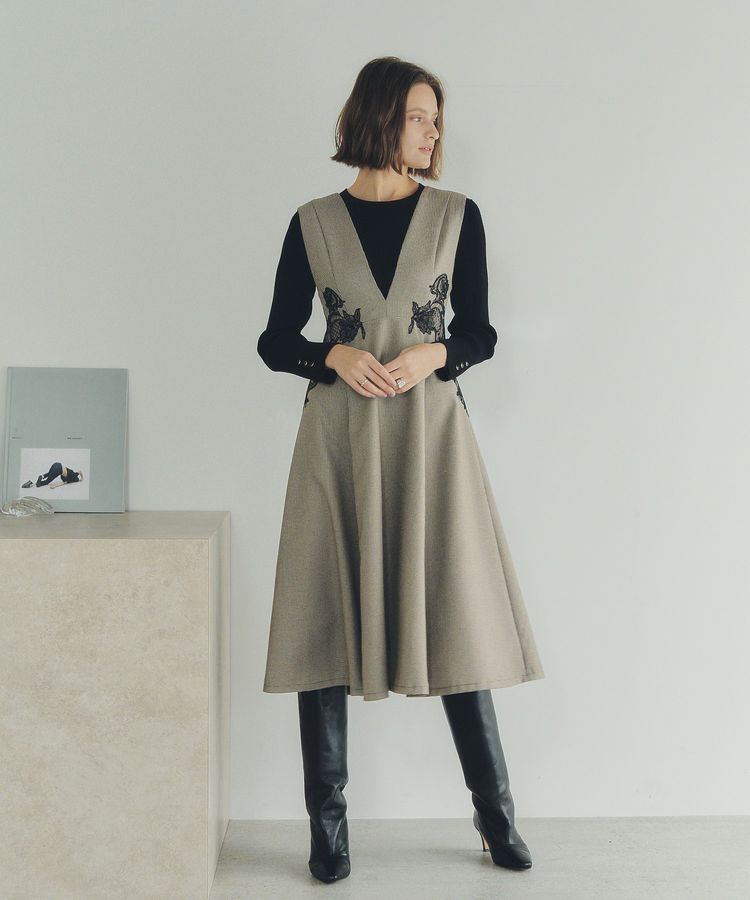 YECCA VECCA「フラワーレースジャンスカ」|ジャンパースカート|