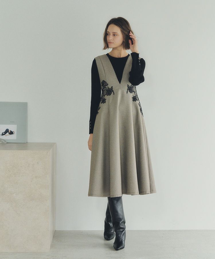 YECCA VECCA「フラワーレースジャンスカ」|ジャンパースカート|