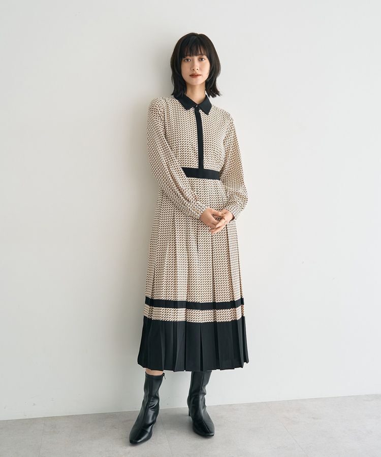 YECCA VECCA「ジオメ柄プリーツワンピース」|ワンピース|