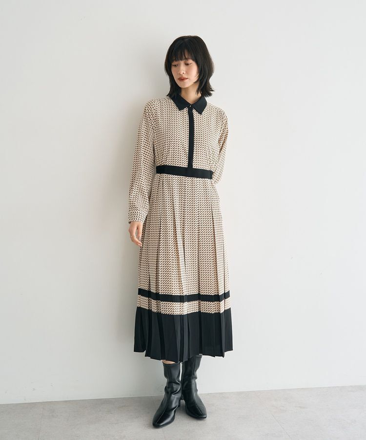 YECCA VECCA「ジオメ柄プリーツワンピース」|ワンピース|