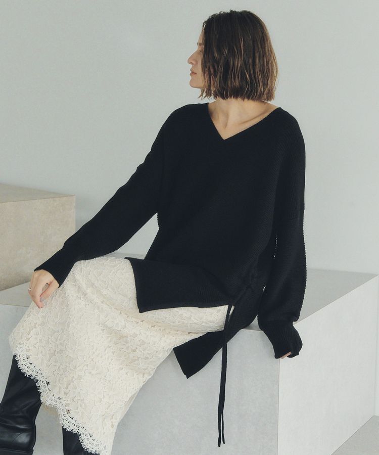 Editt by YECCA VECCA「Vネックドロストデザインニット」|ニット・セーター|Black