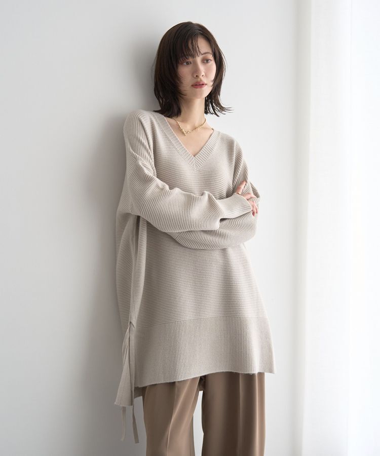 Editt by YECCA VECCA「Vネックドロストデザインニット」|ニット・セーター|Light beige