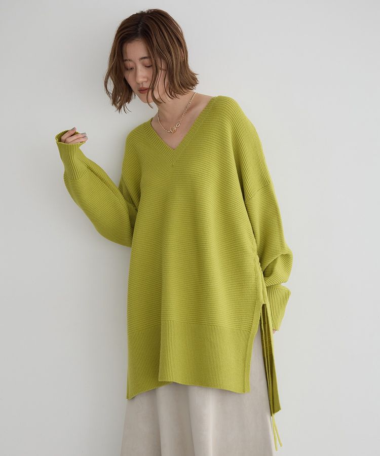 Editt by YECCA VECCA「Vネックドロストデザインニット」|ニット・セーター|Lime Green