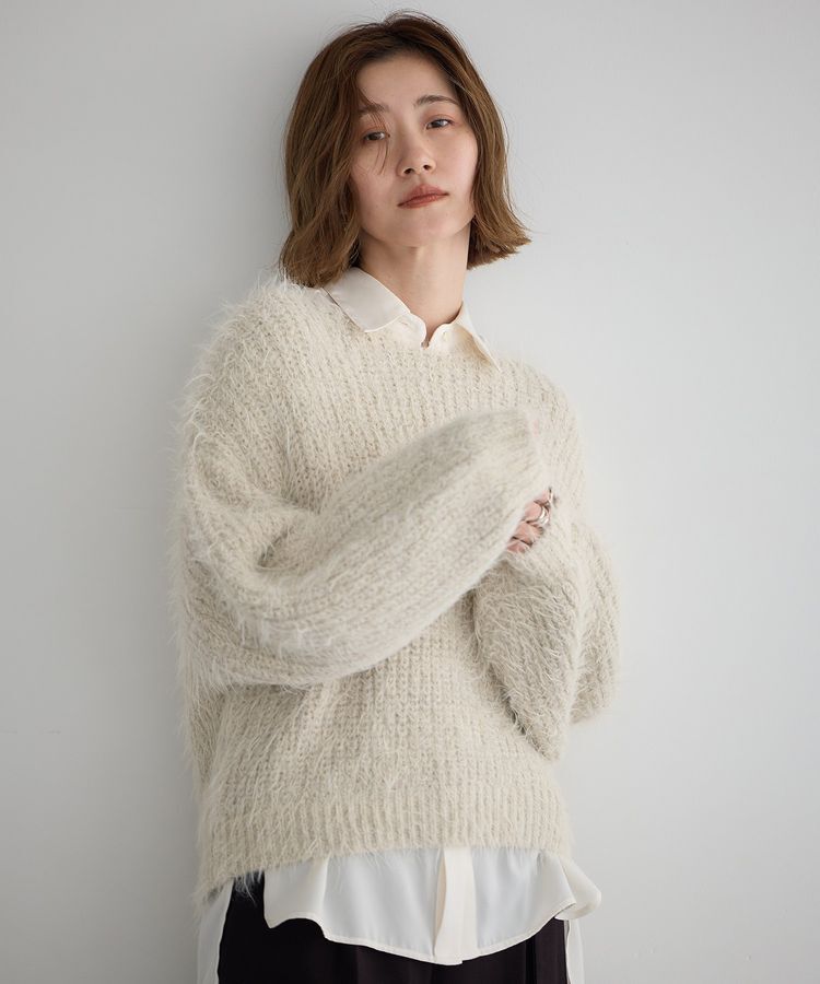 YECCA VECCA「ラメシャギーボートネックニット」|ニット・セーター|