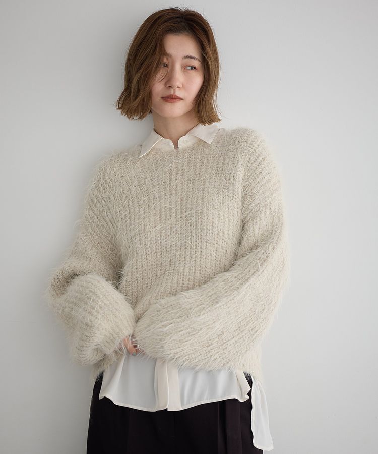 YECCA VECCA「ラメシャギーボートネックニット」|ニット・セーター|Light beige