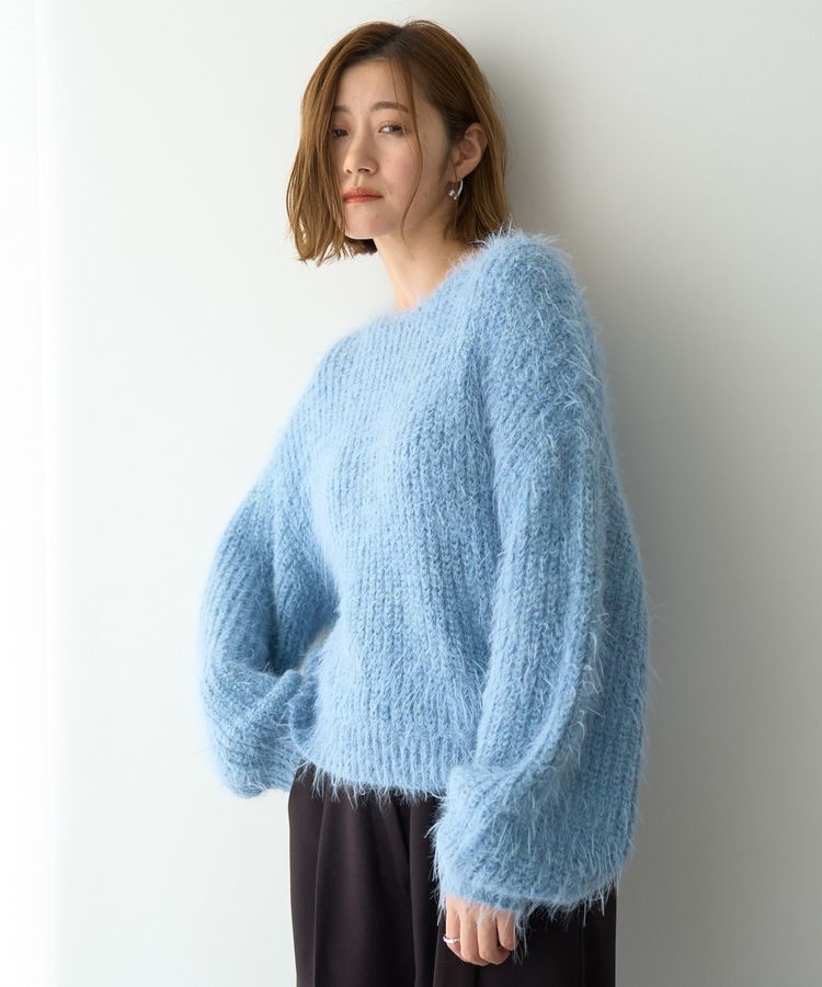 YECCA VECCA「ラメシャギーボートネックニット」|ニット・セーター|Blue