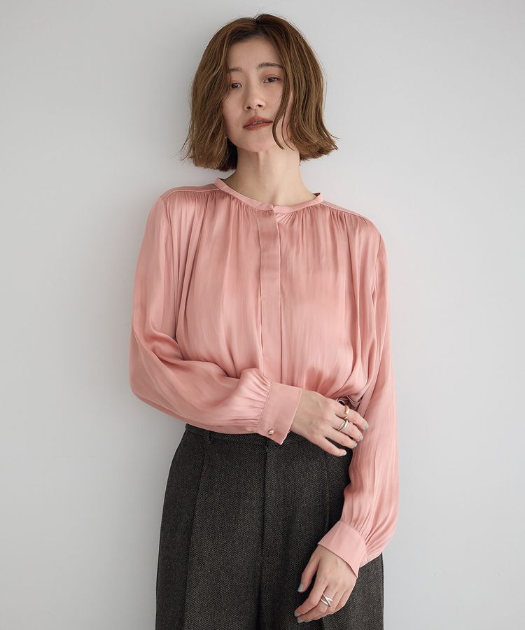 YECCA VECCA「サテンギャザーブラウス」|シャツ・ブラウス|