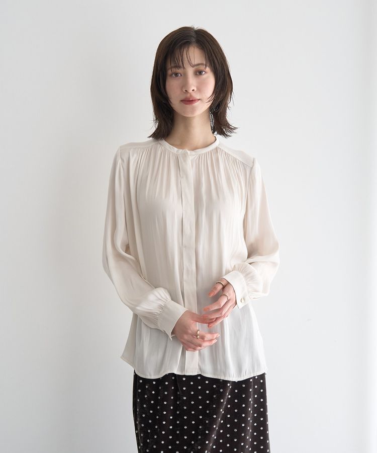 YECCA VECCA「サテンギャザーブラウス」|シャツ・ブラウス|