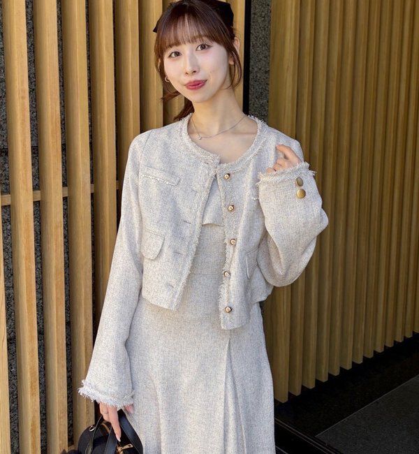  「【miyabi企画】フリルツイードキャミワンピ」|ワンピース|