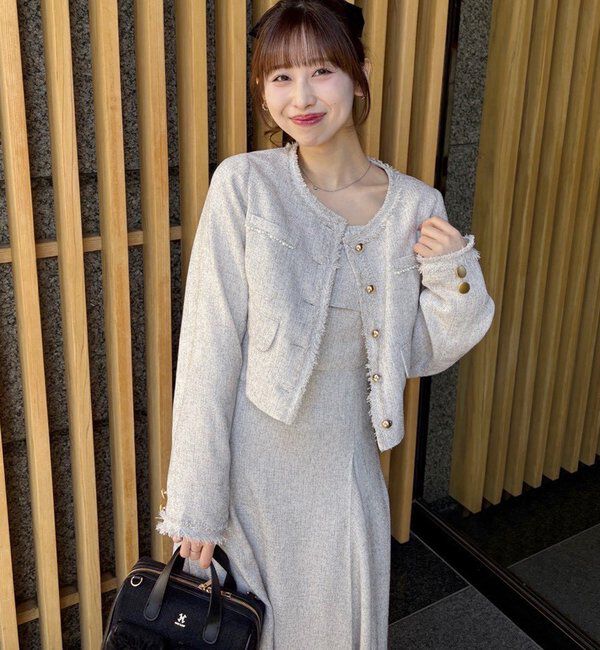  「【miyabi企画】フリルツイードキャミワンピ」|ワンピース|