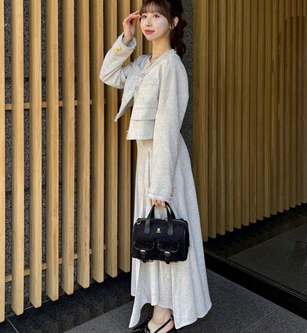  「【miyabi企画】フリルツイードキャミワンピ」|ワンピース|