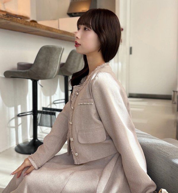  「【miyabi企画】パール釦ツイードノーカラージャケット」|テーラードジャケット|