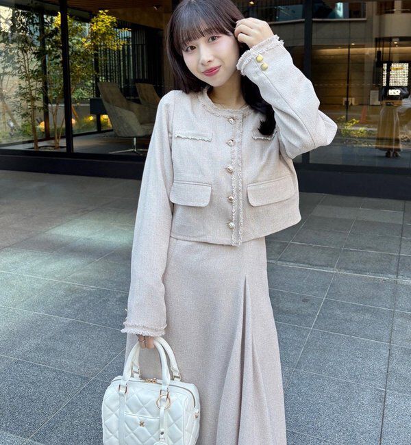  「【miyabi企画】パール釦ツイードノーカラージャケット」|テーラードジャケット|