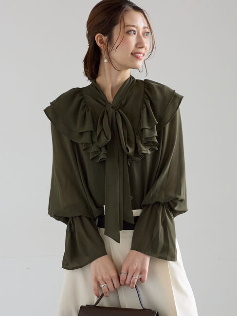 Te chichi「ボウタイチュニックフリルブラウス《2025Autumn catalog vol.2 item》」|シャツ・ブラウス|カーキ