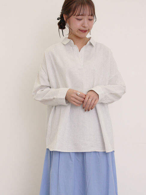 Samansa Mos2「後ろ釦スキッパーチュニック」|シャツ・ブラウス|オフホワイト