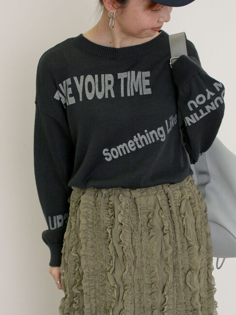 Samansa Mos2「ランダムロゴプリント前後2WAYニット」|カーディガン|チャコールグレー