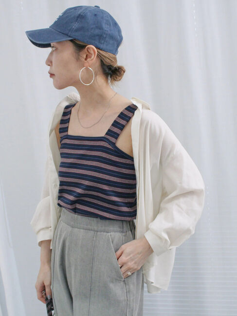 Samansa Mos2 blue「マルチボーダータンク」|Tシャツ・カットソー|