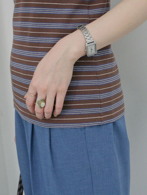 Samansa Mos2 blue「マルチボーダータンク」|Tシャツ・カットソー|