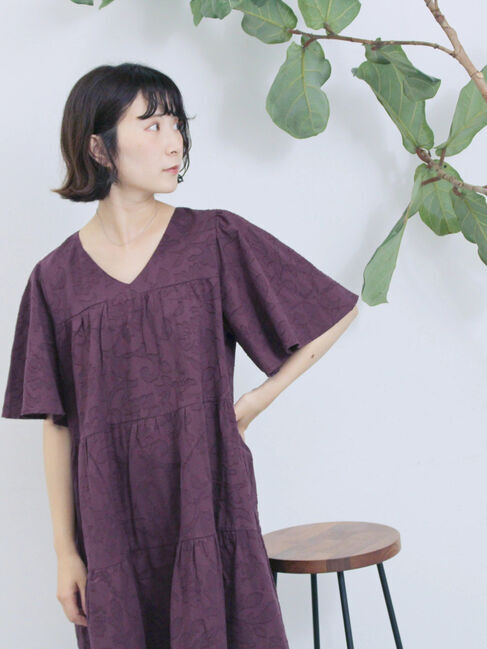 Samansa Mos2 blue「花ジャガードティアードワンピース」|ワンピース|