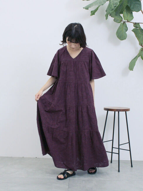 Samansa Mos2 blue「花ジャガードティアードワンピース」|ワンピース|