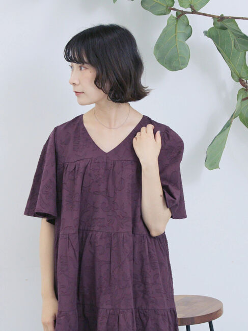 Samansa Mos2 blue「花ジャガードティアードワンピース」|ワンピース|