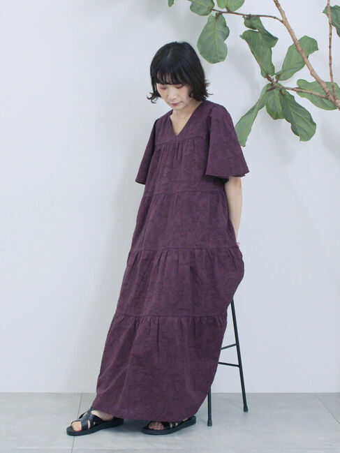 Samansa Mos2 blue「花ジャガードティアードワンピース」|ワンピース|