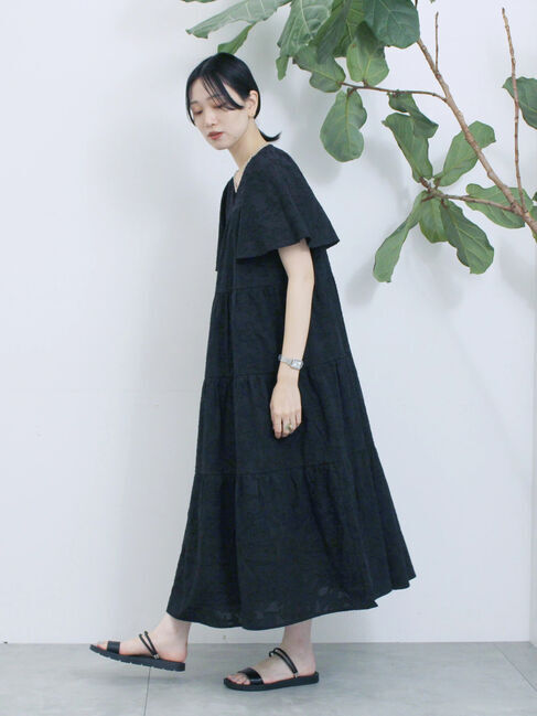 Samansa Mos2 blue「花ジャガードティアードワンピース」|ワンピース|