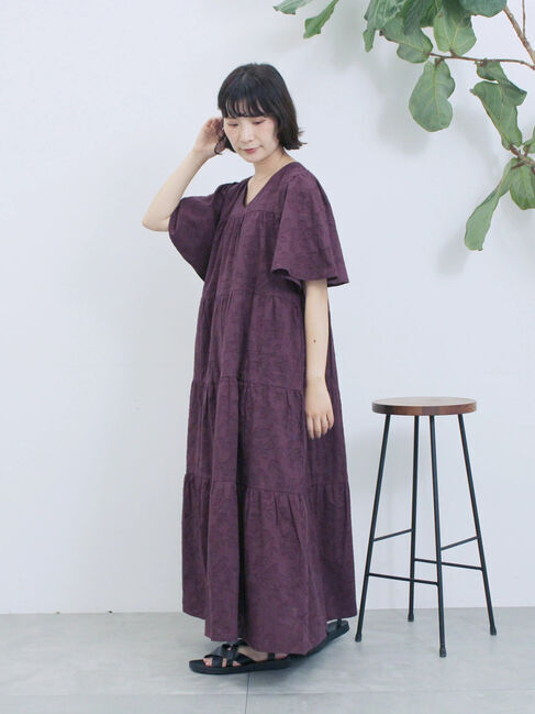 Samansa Mos2 blue「花ジャガードティアードワンピース」|ワンピース|